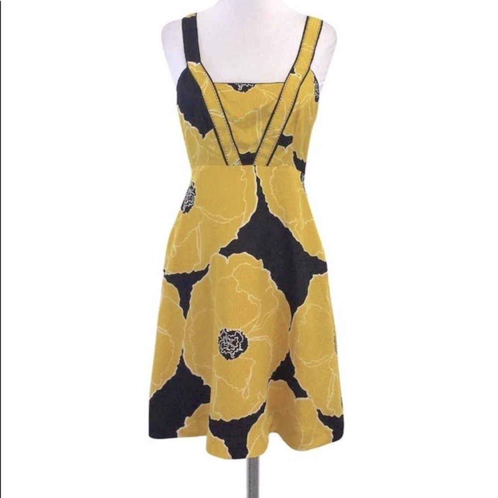 Anthropologie Moulinette Soeurs Silk Dress. Black & yellow floral. Size 8 (6)